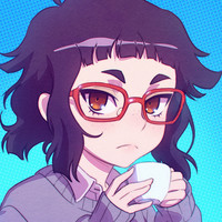 anime girl drinking coffee looking smart