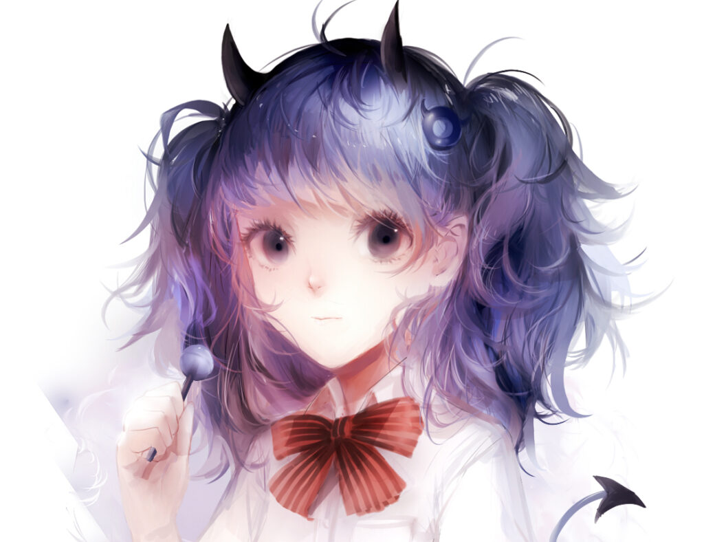 super cute anime profile pic with horns and bowtie